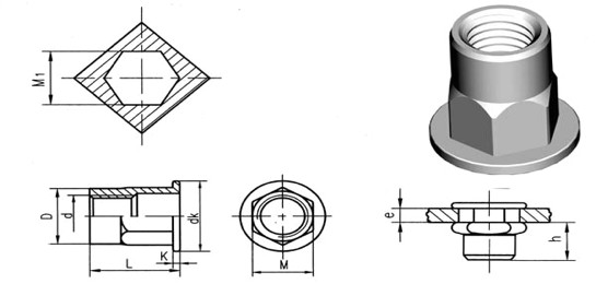 Flat Head Half Hex Insert Nut